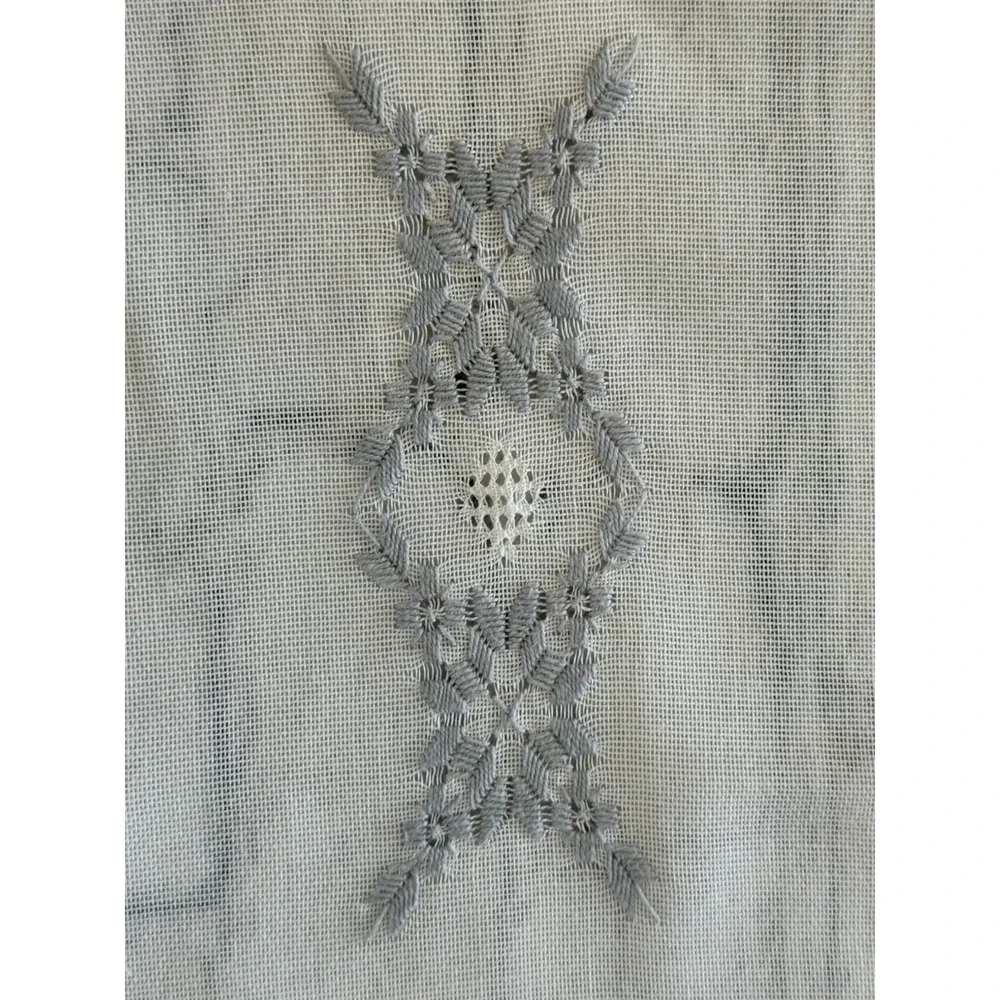Vintage Linen tablecloth Hand Embroidered Ivory Gray Abstract Venice Italy 54X54